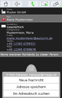 mobiler Zugang x-organizer - Adressmodul, E-Mail-Optionen