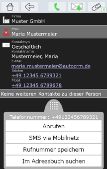 mobiler Zugang x-organizer - Adressmodul, Anruf-Optionen