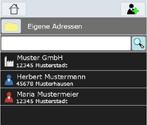 mobiler Zugang x-organizer - Adressmodul, Adressliste