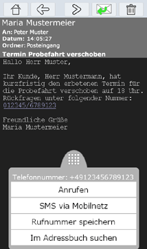 mobiler Zugang autocrm - Nachrichtenmodul, Rückruf-Optionen